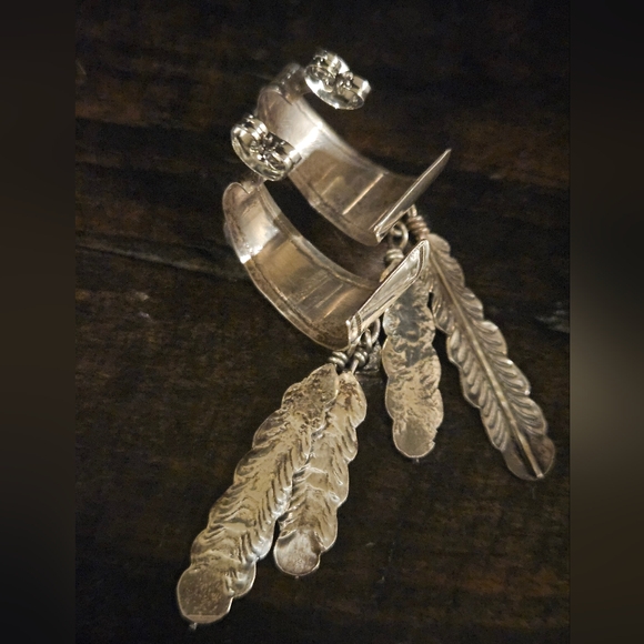 Vintage Navajo Turquoise Feather Earrings. - Picture 4 of 5